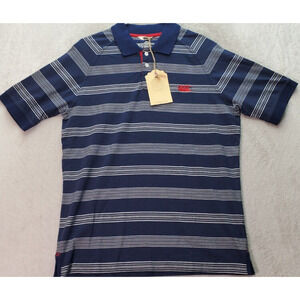 Canterbury of New Zealand Polo Shirt Men Small Navy Striped Cotton Slit Collared